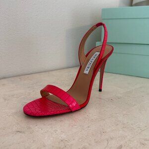 Aquazzura Womens Pink So Nude 105 Croc-effect Leather Sandals Size 38 New in Box